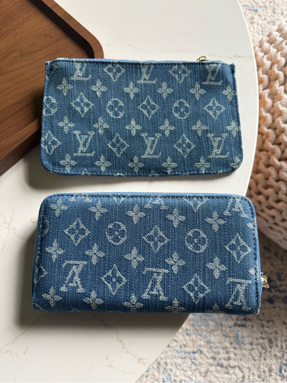 Louis Vuitton Blue Monogram Denim Wallet and Pouch Set